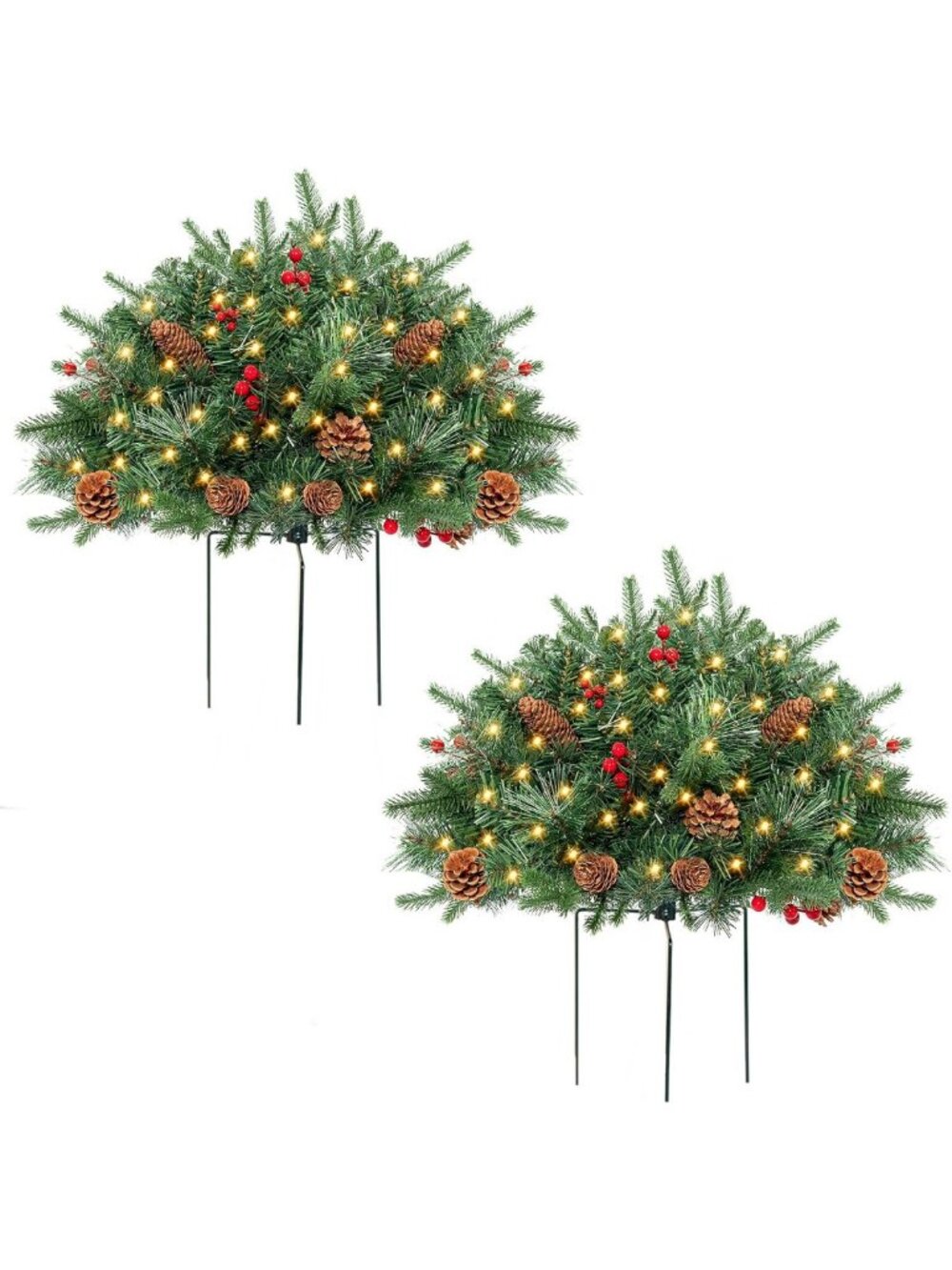 Frosted Urn Filler Christmas Tree Set - Pre-lit Mini Tree with Cones & Berries